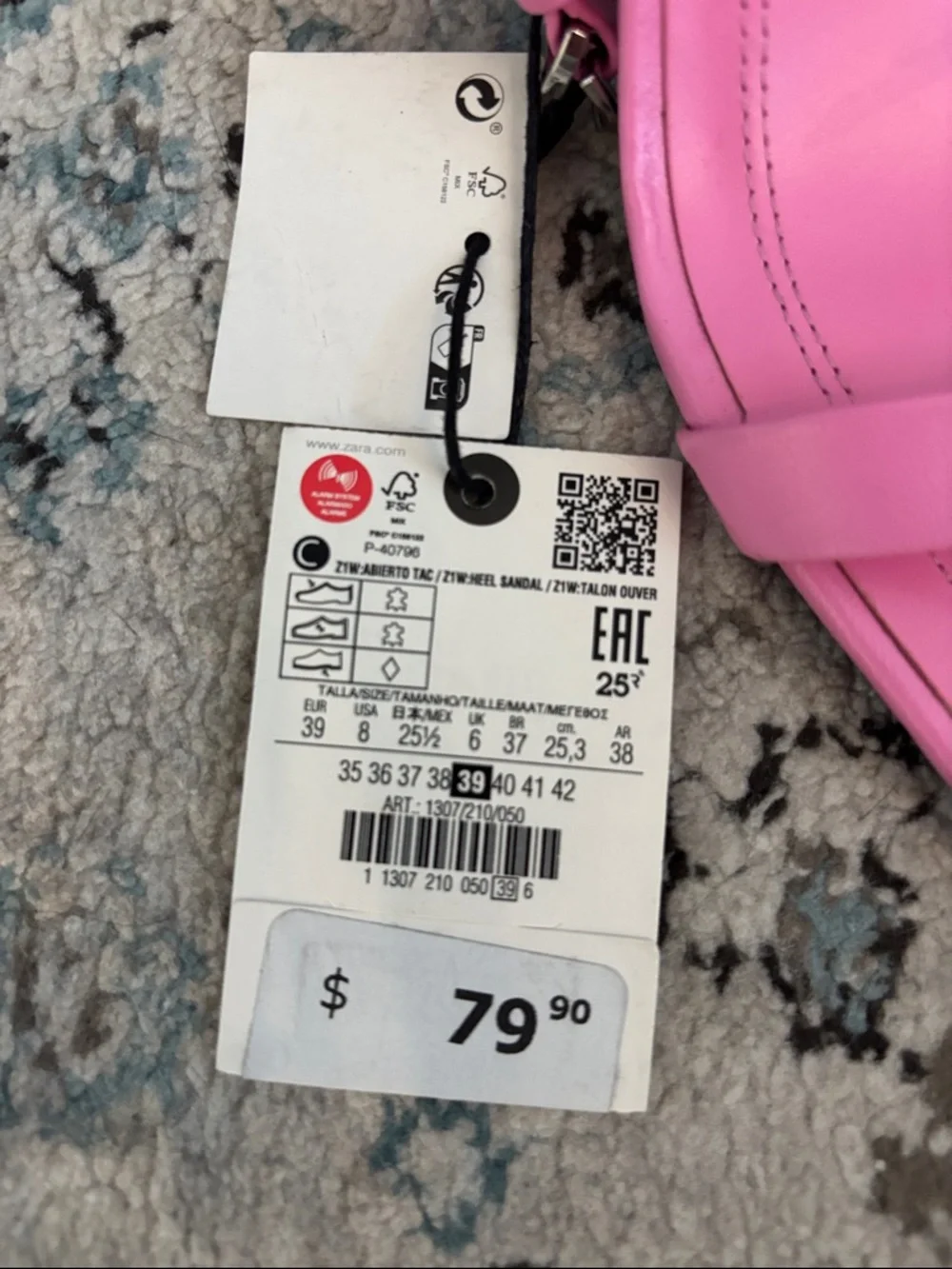 ZARA Bright Pink Square-Toe Strappy Heels - Picture 2 of 4